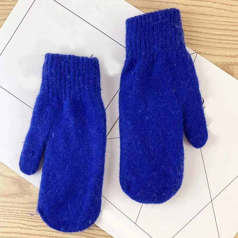 

New Full Finger Plush Short Rabbit Fur Mittens Soft Warm Double Layer Winter Gloves Thicken Knitted Women Gloves Solid Color