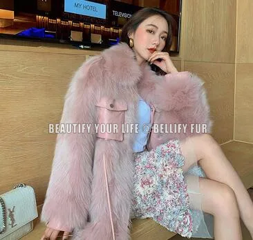 Высокая мода уличная Новая женская верхняя одежда из натурального меха лисы |