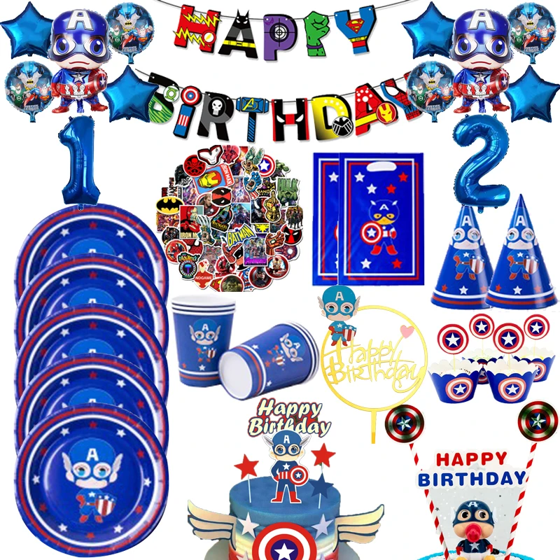 Мстители День рождения украшения Капитан Америка одноразовые бумажные