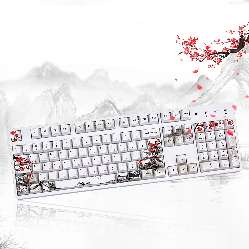 

Wangjiang Цветущая Слива PBT пятисторонняя красящая подставка 108 клавиш OEM профильная клавиатура колпачки для механической клавиатуры diy