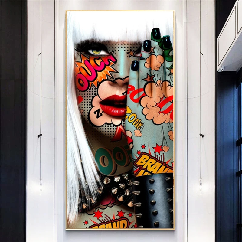 

Cool Girl Portrait of Living Room Graffiti Wall Art Canvas Painting Picture Pop Art Painting Poster and Printed Wall Decoration