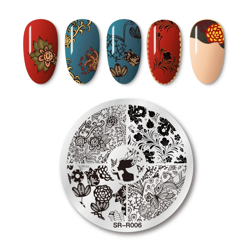 Четыре лилии ногтей штамповки пластины растения цветок листья серии смешанный