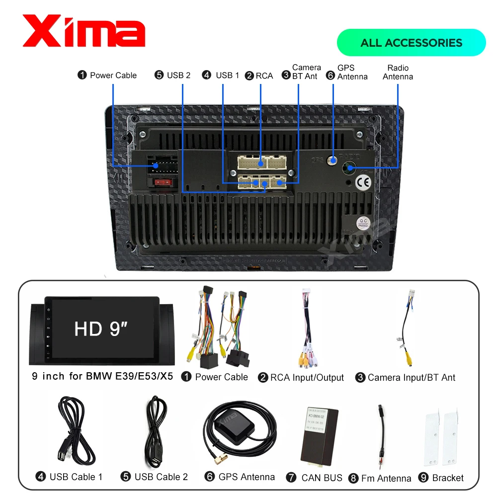 Автомагнитола XIMA 2Din мультимедийный видеоплеер с Android 9 0 4 G LTE для BMW 5 E39 E53 X5 1995-2006 |