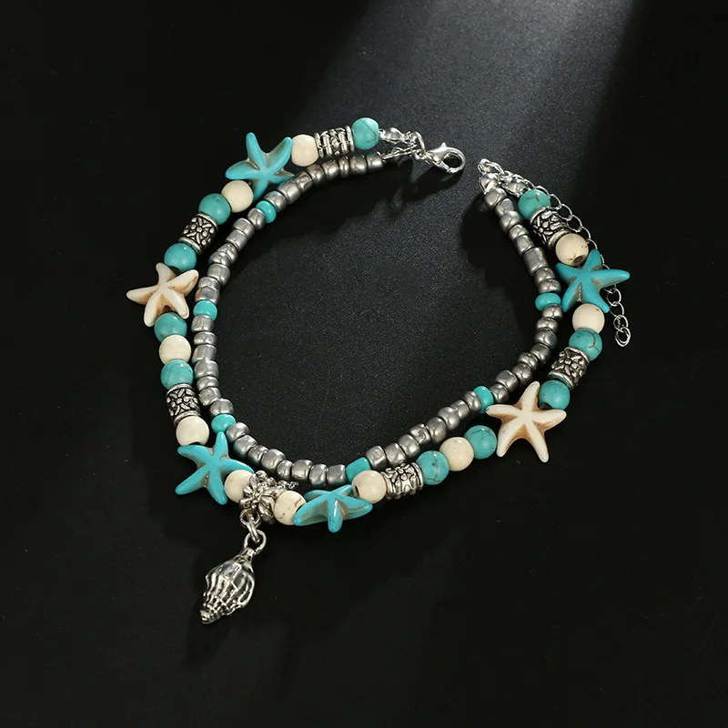 Boho Стиль лодыжки браслет Богемия Морская Черепаха звезда талисманы пляж ножной