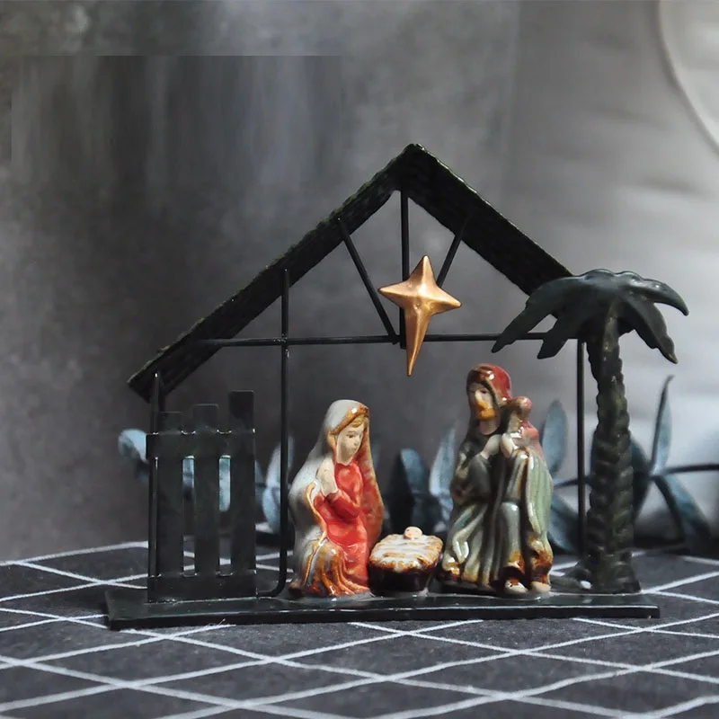 

Jesus Nativity Story Statues Joseph Religious Figurine Scene Ceramic And Iron Craft Home Decoration Christmas Gift R5320