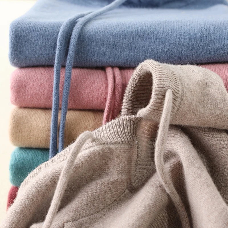 

With Hat Sweaters for Women 100% Wool Knitted Pullovers 2019 New Soft 7Colors Ladies Jumpers Standard Clothes