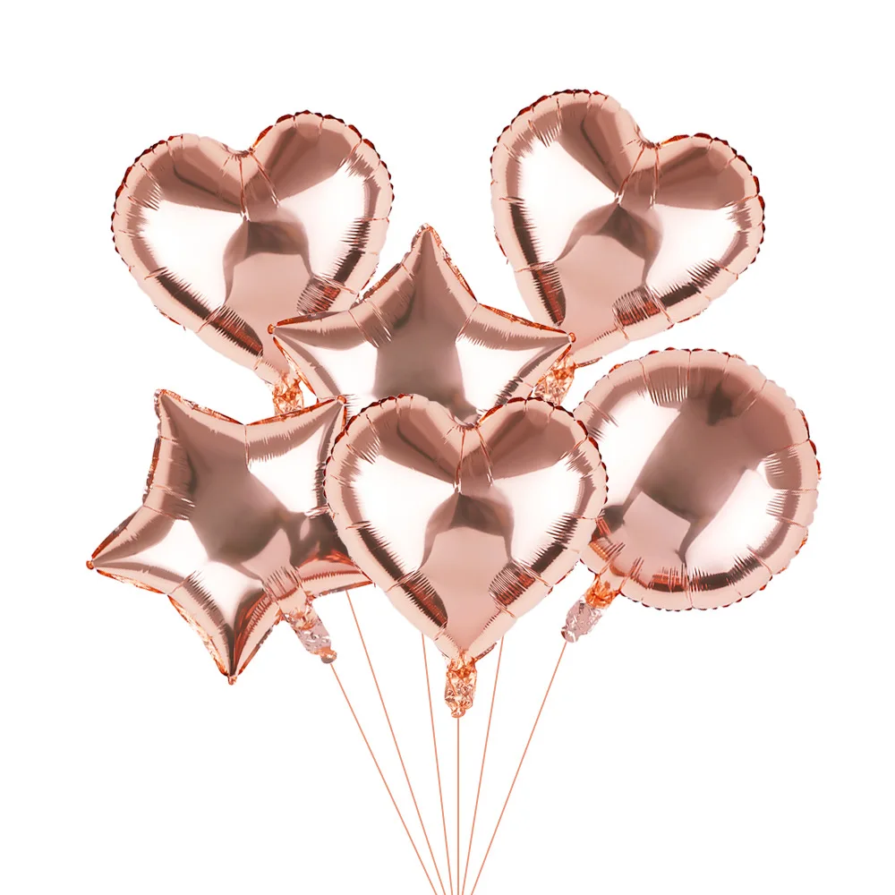 

18-inch heart-shaped love round five-pointed star aluminum balloon rose gold birthday wedding party can float wholesale