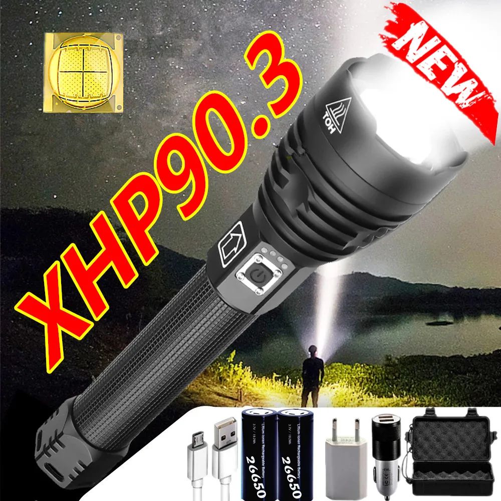 Самый мощный светодиодный фонарик xhp90.3 заряжаемый тактический фонарь с зарядкой