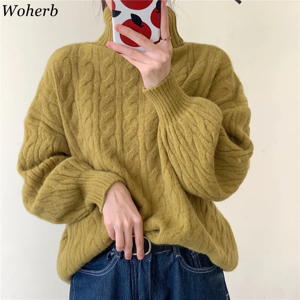 Женский Повседневный свитер Woherb толстый вязаный пуловер свободного кроя с