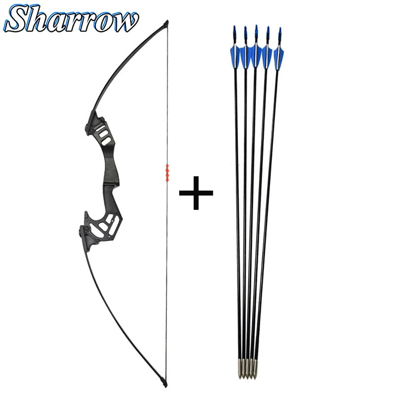 

53'' 35lbs Recurve Bow and 5pcs Fiberglass Arrows Archery Hunting Bow and Arrow Set Shooting Practice Competition Straight Pull