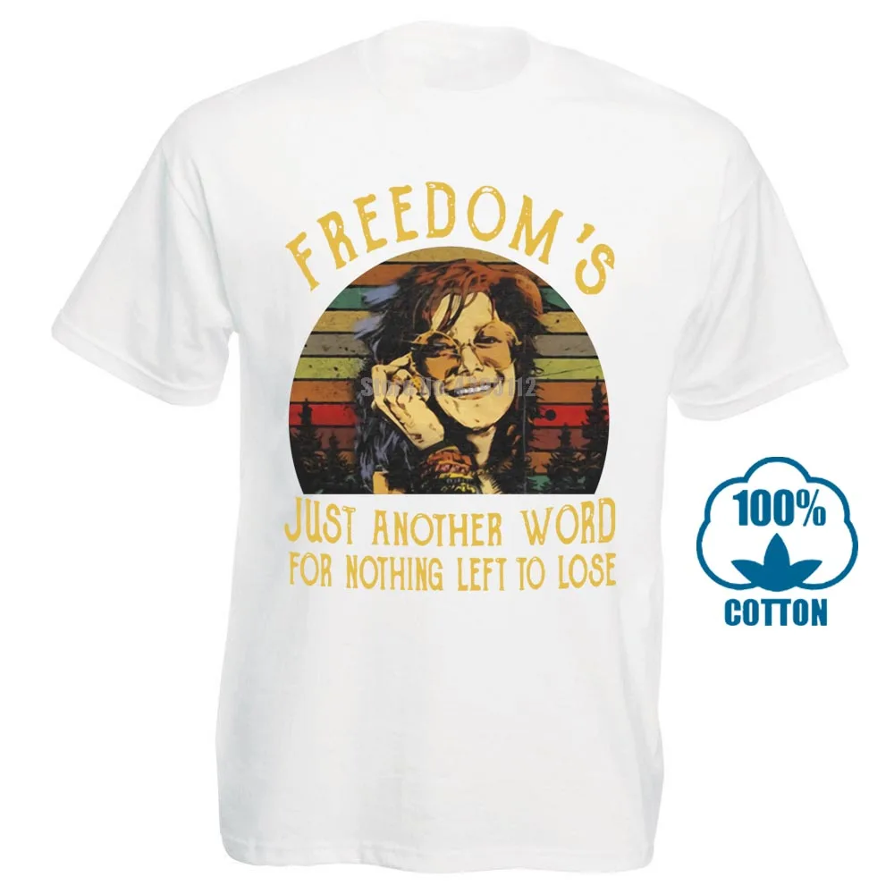 Белый Janis Joplin Me And Bobby Mcgee лирика футболка черный хлопок полный размер - Цвет: Белый