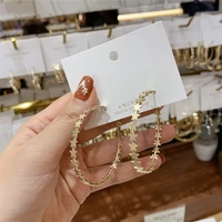 mengjiqiao fashion temperament metal star gold color big hoop earrings for women party elegant circle boucle doreille jewelry