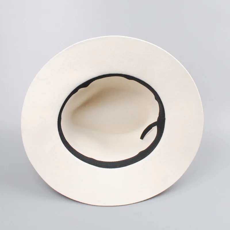 

Autumn Winter 2019 Fashion White Wool Fedora Hat with Ribbon Women Soft Felt Hats Men for Wedding