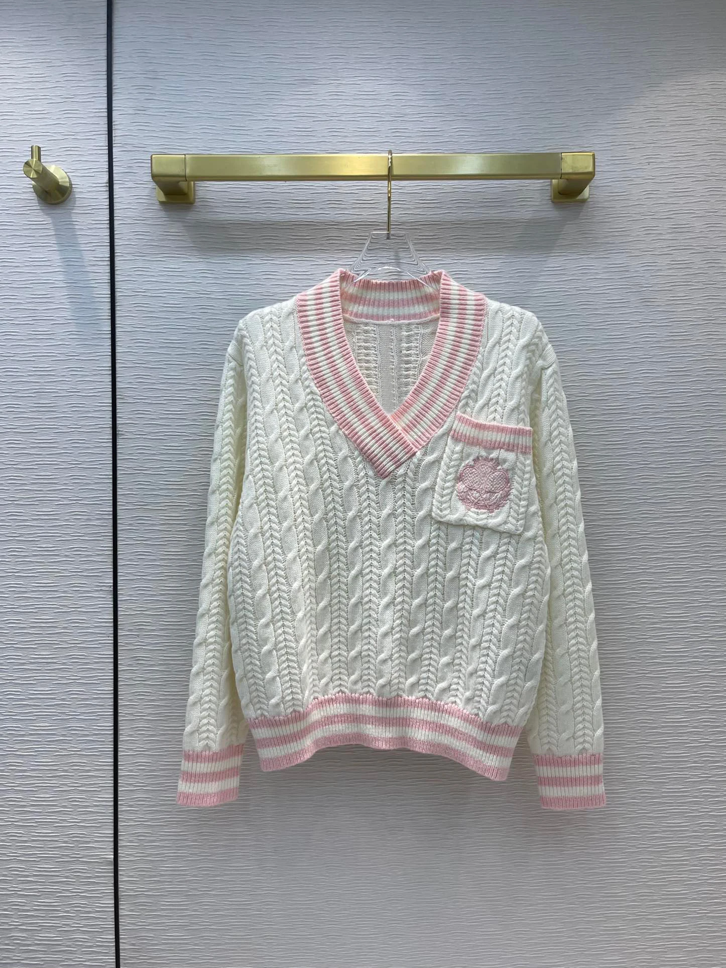 

Женский теплый шерстяной пуловер, свободный свитер с V-образным вырезом и длинным рукавом, с вышивкой, зима 2021