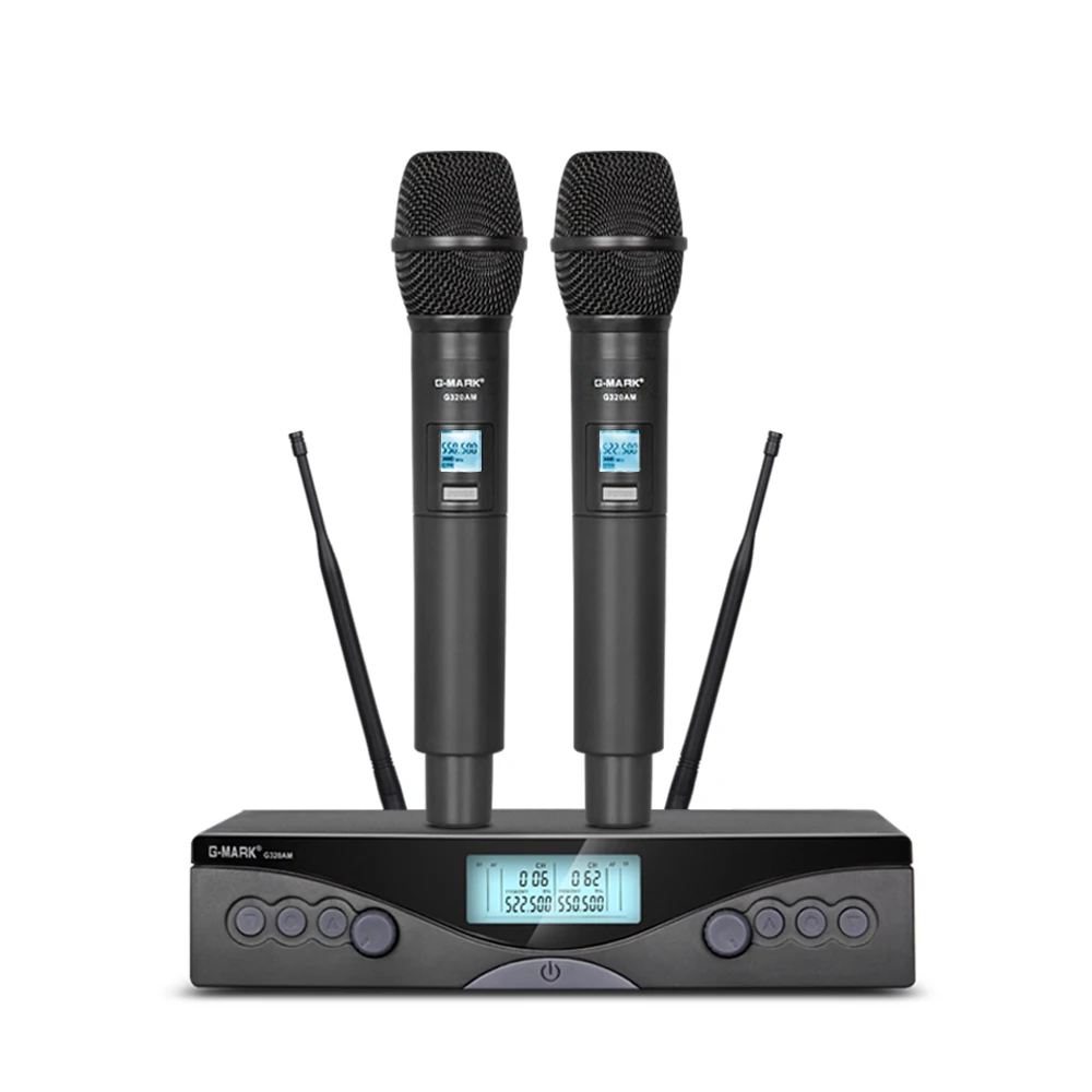 

Беспроводной микрофон G-MARK G320AM UHF, 2 канала, портативная частота для караоке, регулируется для вечерние чных сценических шоу, расстояние испо...