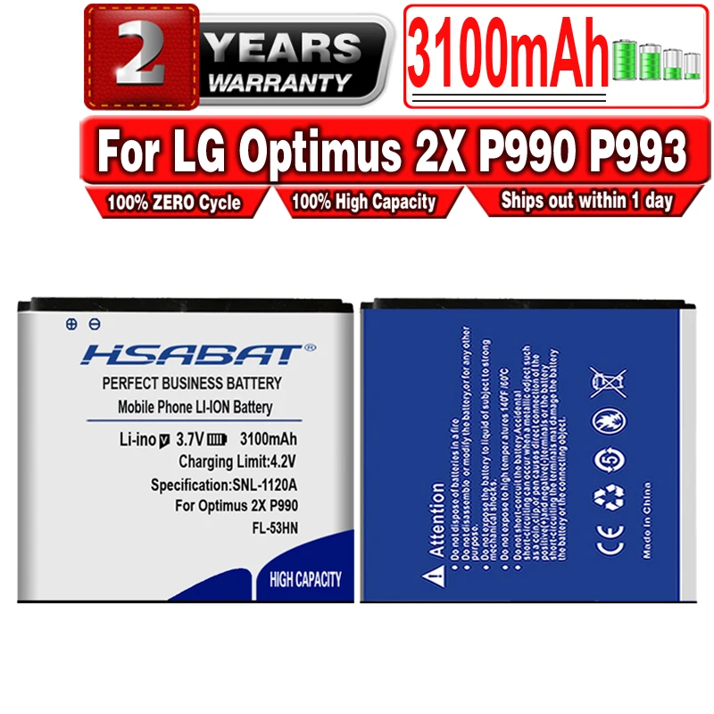 HSABAT FL 53HN аккумулятор 3100 мАч для LG Optimus 2X P990 P993 P920 P999 SU660|Аккумуляторы мобильных