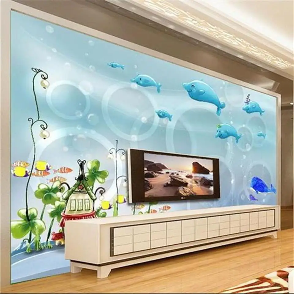 

Пользовательские 3d фото обои для гостиной Фреска подводный мир 3D круг картина Диван ТВ Фон нетканые обои для стены 3d