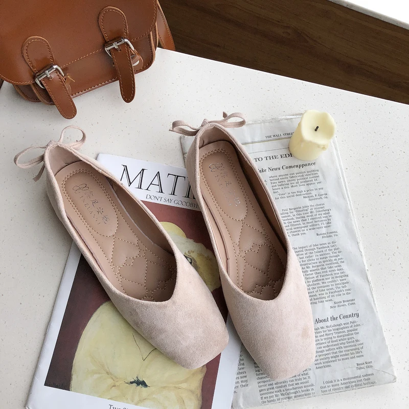 

Fashion Women Flat Shoes Square Toe Spring Skid-proof Flat Style Frosted Leather Shoes Shallow High Quality Simple Shoe W38-49