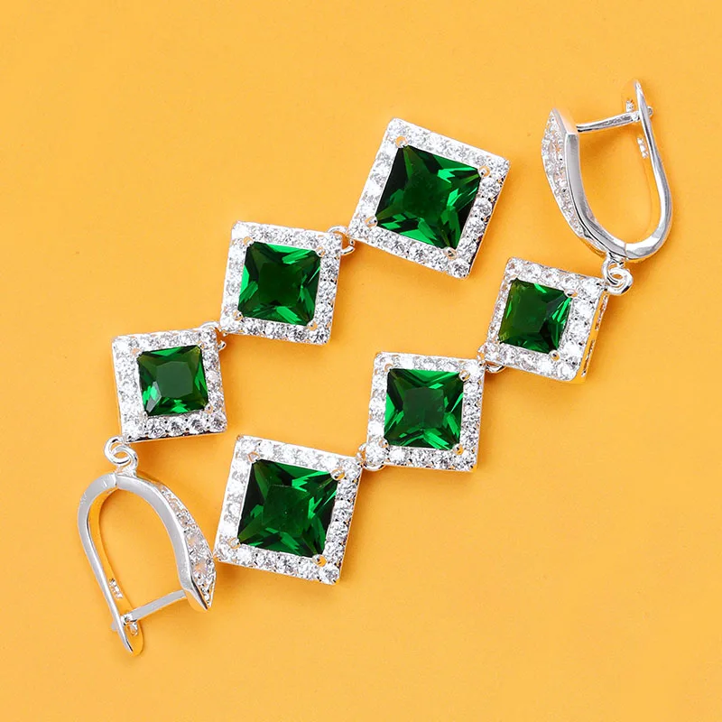 Корейские серьги для женщин 2020 трендовые белые синие три квадратных CZ Камень