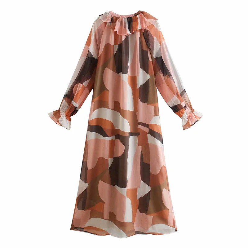 

Fashion Ladies For Flowy Print Dress With Ruffled Tie Women's 2021 New Spring Summer V Neck Puff Sleeve Lace Up Long Dresses