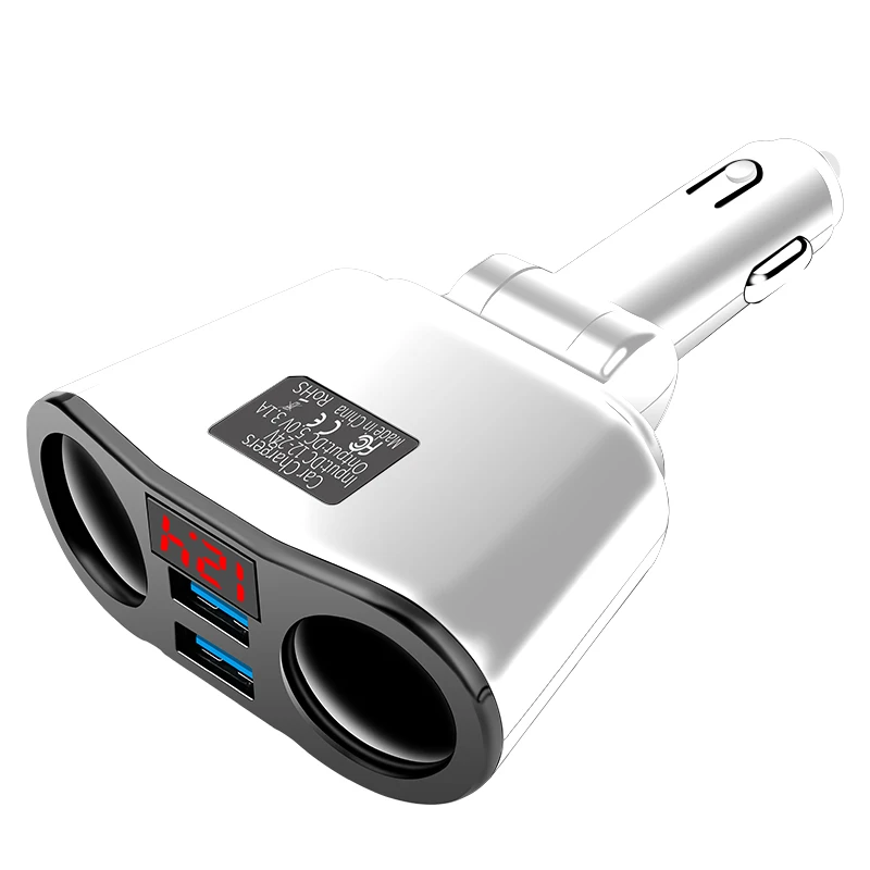 USB Автомобильное зарядное устройство 3.1A розетка для автомобильного прикуривателя Разветвитель штекер светодиодный адаптер для автомобильного зарядного устройства для iPhone XR XS 11 Pro samsung S10 S9 - Тип штекера: White