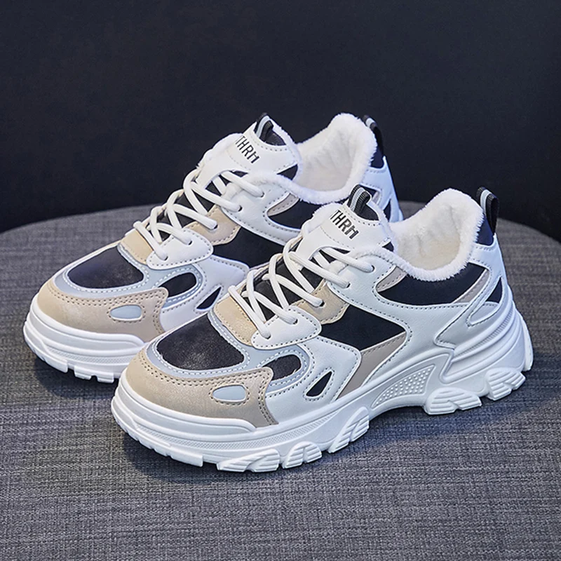 

Women's Winter Sneakers 2021 New Fashion Platform Sports Shoes Fur Chunky Sneakers Vulcanized Casual Shoes Tennis Female Basket