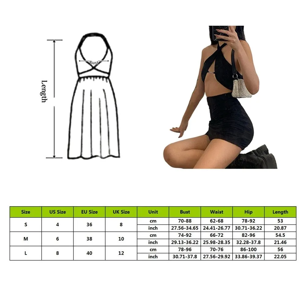 

Puimentiua Sexy Backless Halter Sexy Cut-Out Women Mini Dresses Bodycon Club Fashion Sleeveless Black Dress Holiday Clothes
