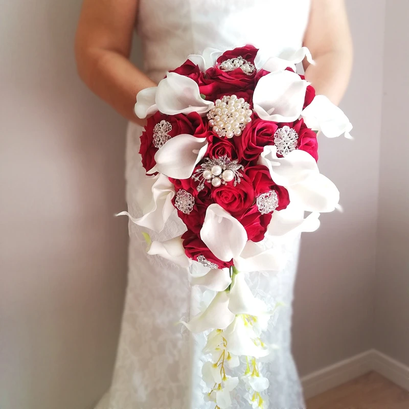 

Сделанный на заказ букет водопад Белый Розовый Синий 8 цветов Каскадный свадебный цветок невесты искусственная шелковая ткань роза с каска...