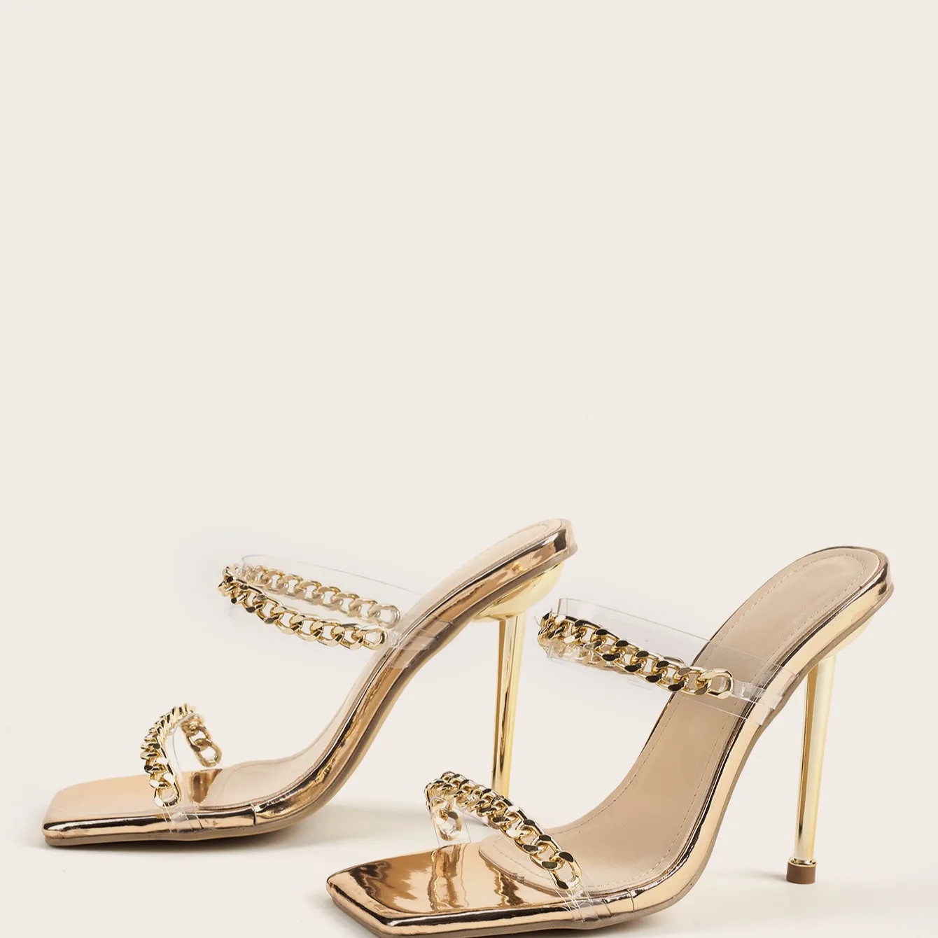 

Women High Heel Sandals Transparent PVC Side Chain Plating Shoes Slippers for Women Shoes