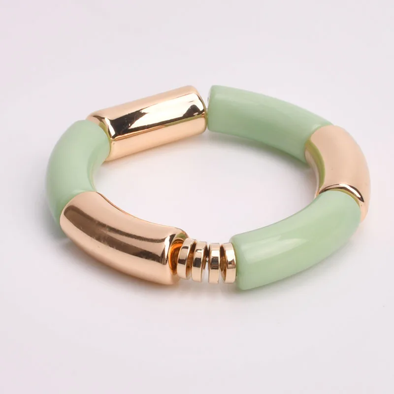 

Fashion Bohemian Color Matching Bracelet New Acrylic Elastic Beaded Colors Elbow Bangle Spot Copper Wafer Gold Plating Bracelets