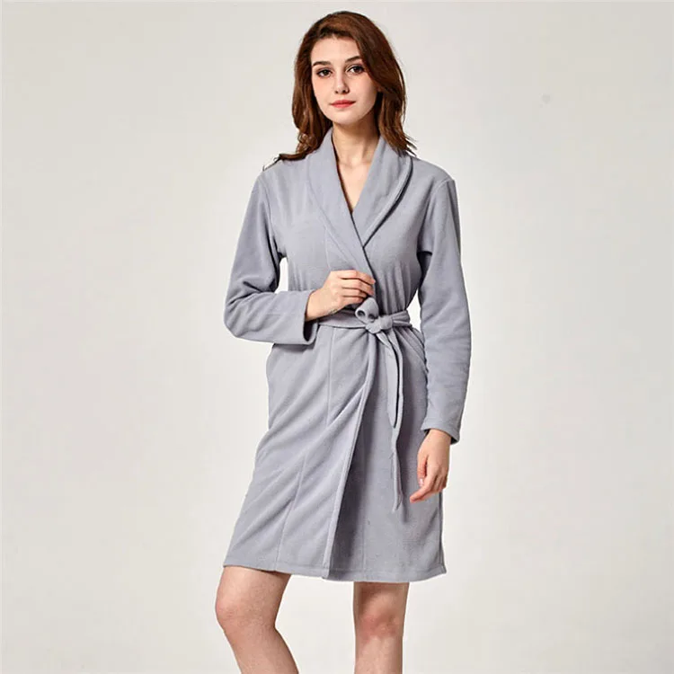 Women-Light gray Весенние флисовые мужские кимоно, халат, Весенние длинные халаты, одноцветные, серые, черные, домашняя одежда, одежда для сна, домашняя одежда - Цвет: Women-Light gray