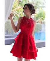 short tiered a line prom dresses lace organza mini homecoming dress sleeveless summer vestidos cocktail party special occasion