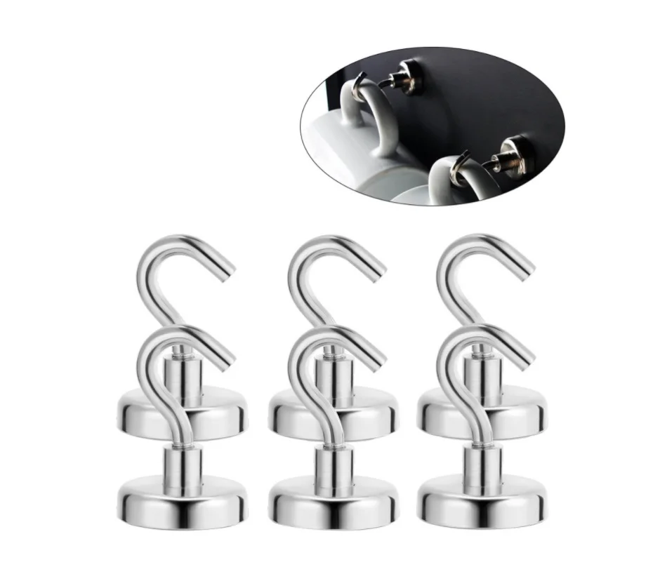 

6 Pcs Strong Magnetic Hooks Heavy Duty Wall Hooks Hanger Key Coat Cup Hanging Hanger for Home Kitchen Storage Organization