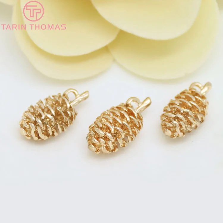 4 шт. 10x19 мм 24K цвета шампанского позолоченные латунные подвески Pinecone Высокое