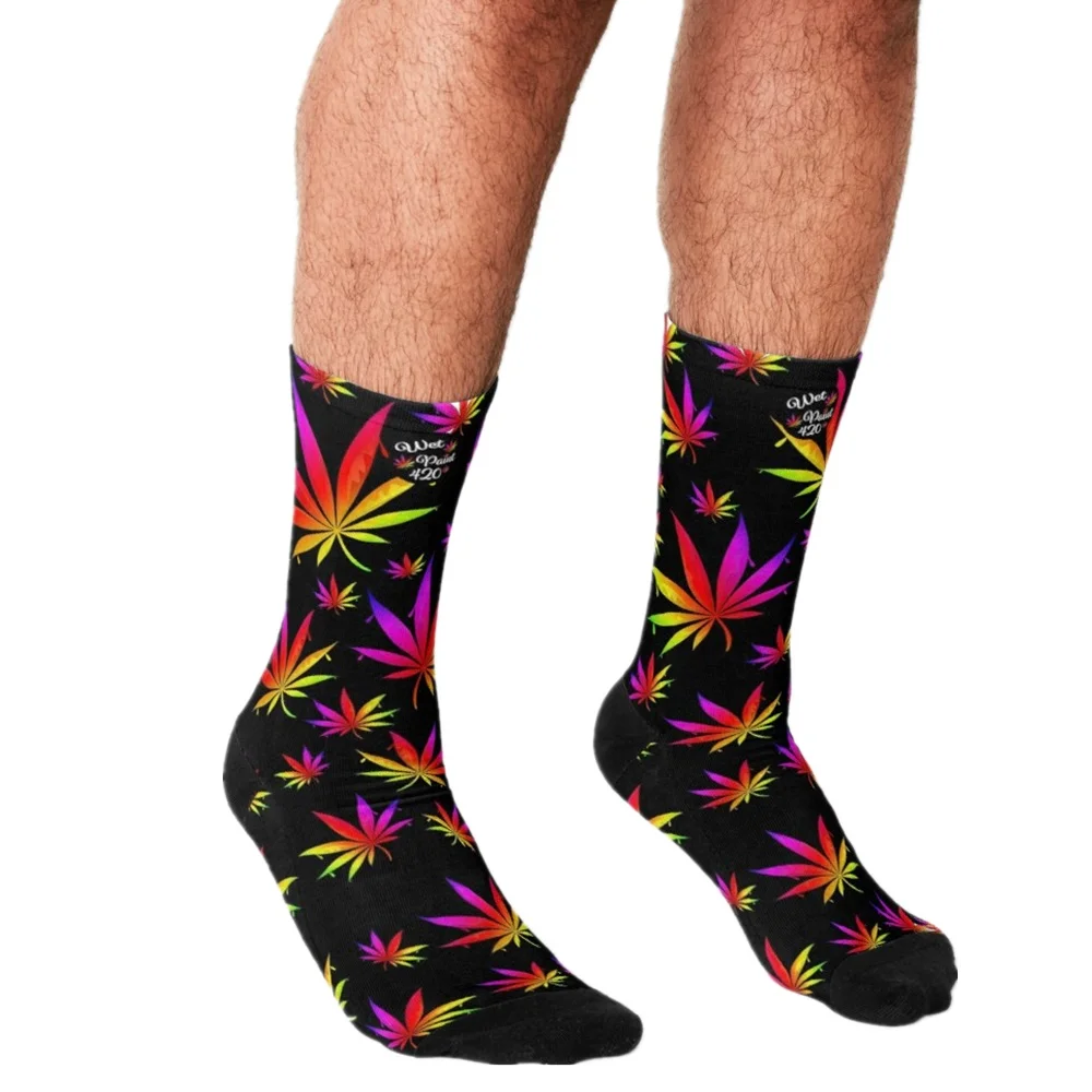 

2021 Men Socks harajuku stripe leaves Socks Printed personality Happy hip hop Novelty Skateboard Crew Casual Crazy Funny Socks