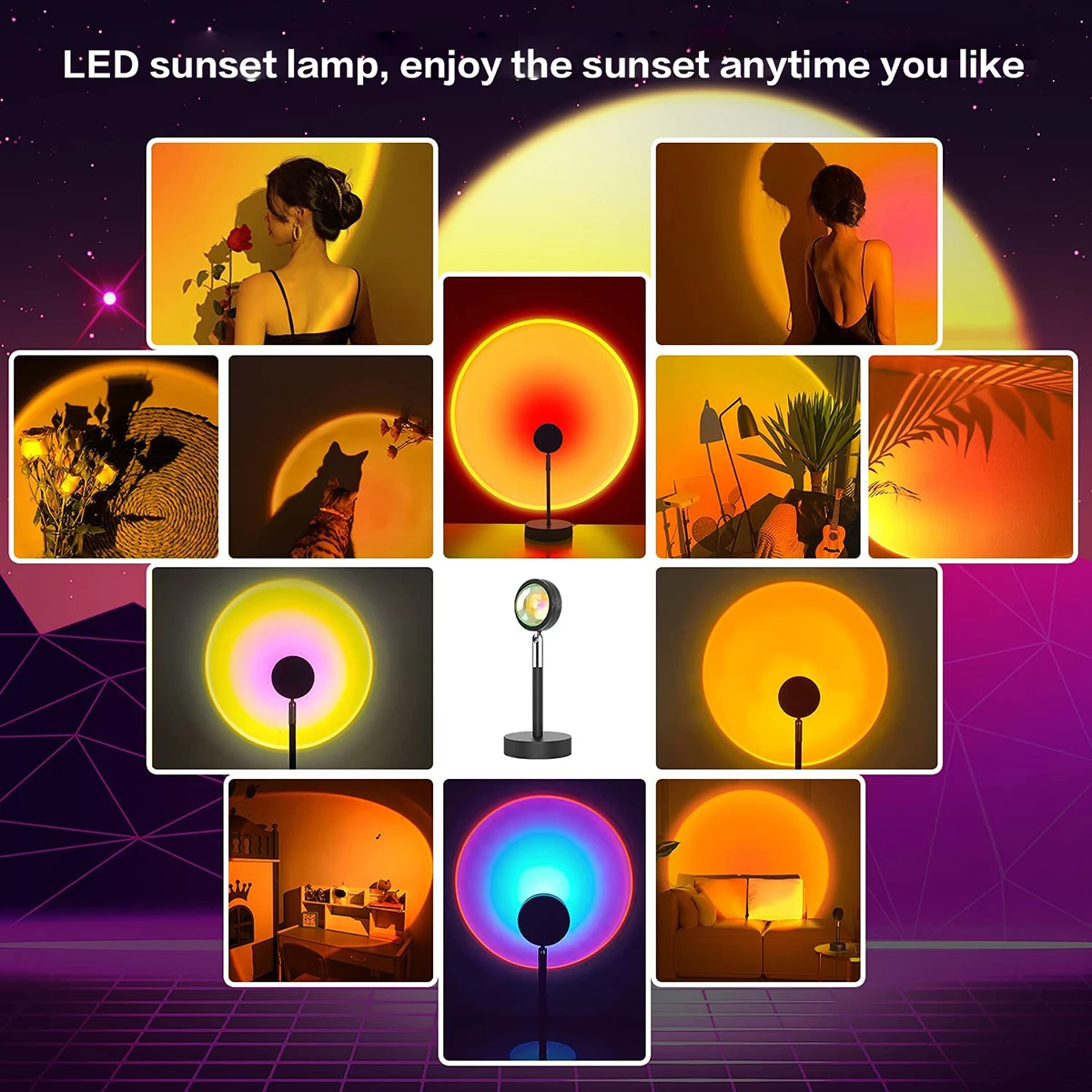 

Sunset Projection Lamp LED Night Light for Home Bedroom Rainbow Atmosphere Shop Decoration