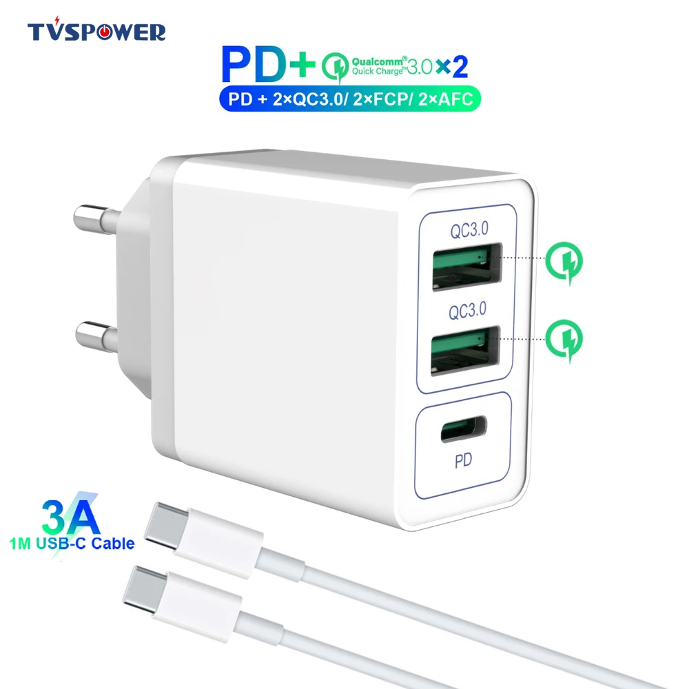 Адаптер питания QC3.0/FCP/AFC с 2 портами 1 порт быстрая зарядка PD 36 Вт 18 USB C для