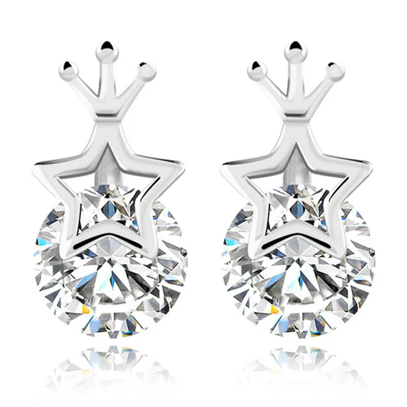 

ModaOne 925 Sterling Silver Princess Crown Star Zircon Stud Earrings For Women Valentine's Day present brincos