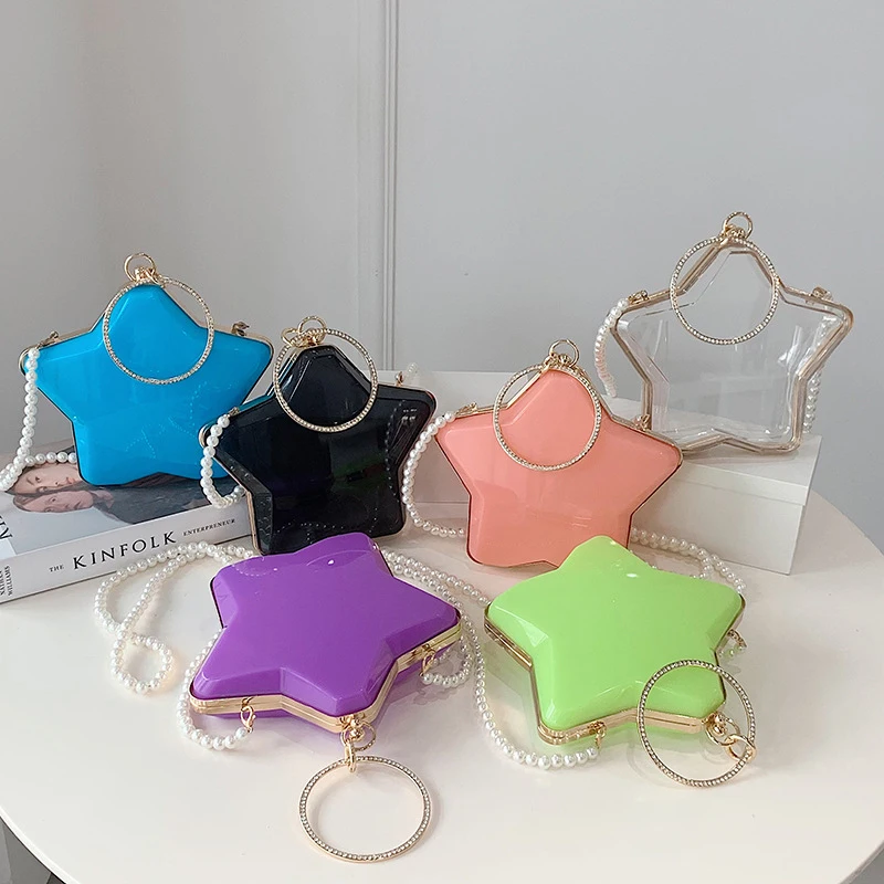 

2021 Fashion Design Ladies Crossbody Bag Transparent Acrylic Star Shape Chain Shoulder Bag For Women Clutch