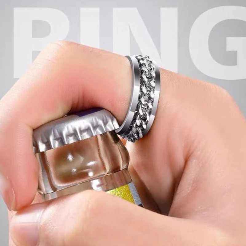 

Titanium Steel Rotatable Chain Rings for Women Men Spinner Ring Multifunctional Chain Ring Men Bottle Opener Ring