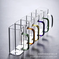 glass cup square green tea cup heat resistant household transparent water cup uncovered single layer tea cup drinking glasses