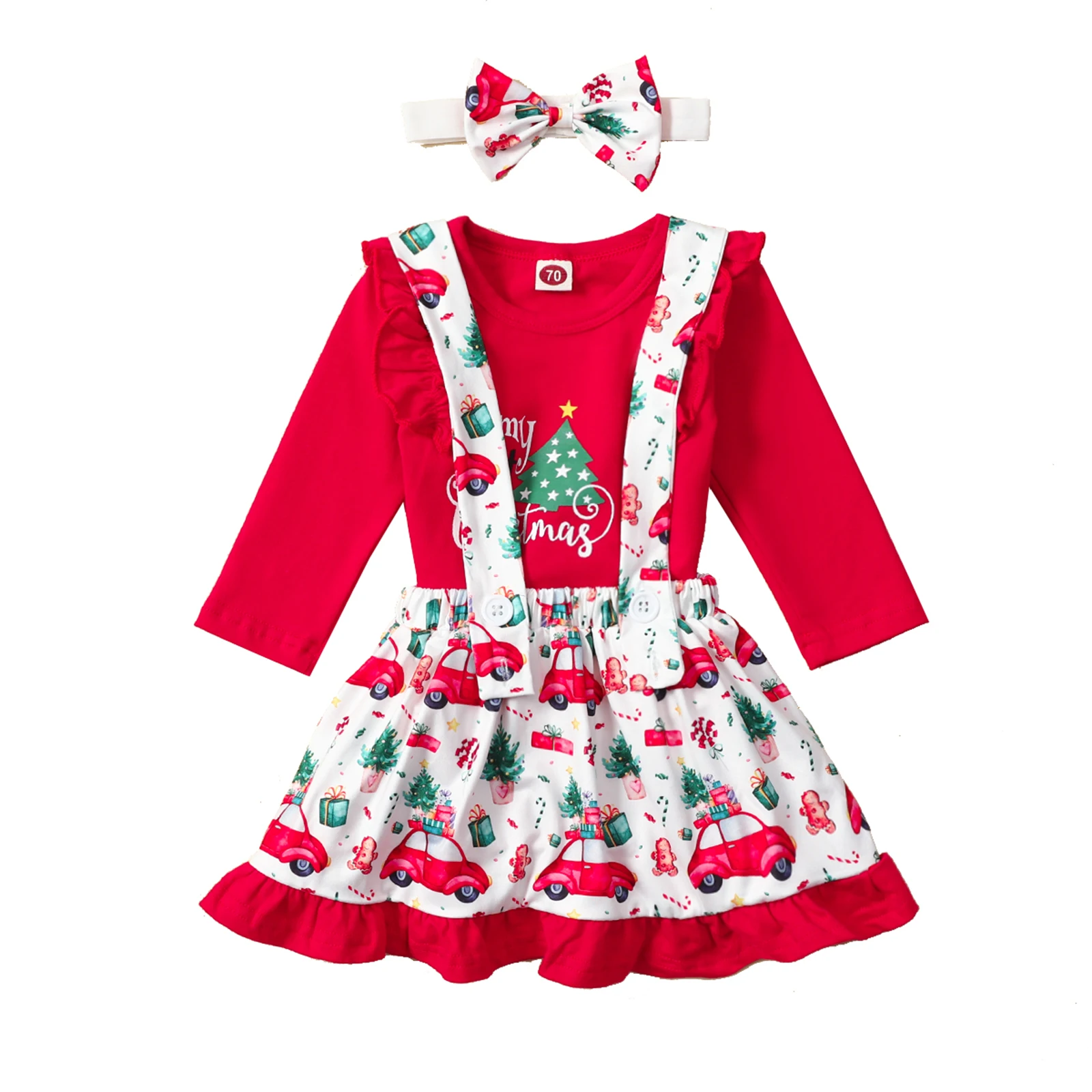 

Новогодняя одежда для маленьких девочек из 3 предметов, кружевной комбинезон с круглым воротником и длинными рукавами, комбинезон с надпись...