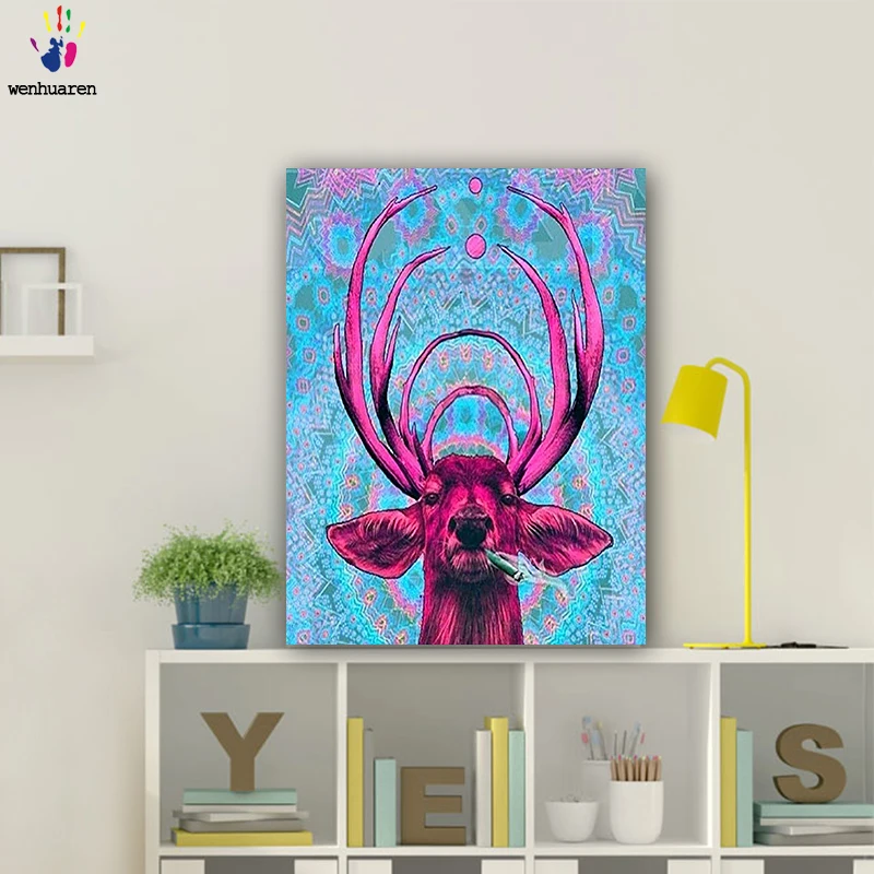 DIY картинки для раскраски по номерам с цветами олень розовый Рисунок Живопись в