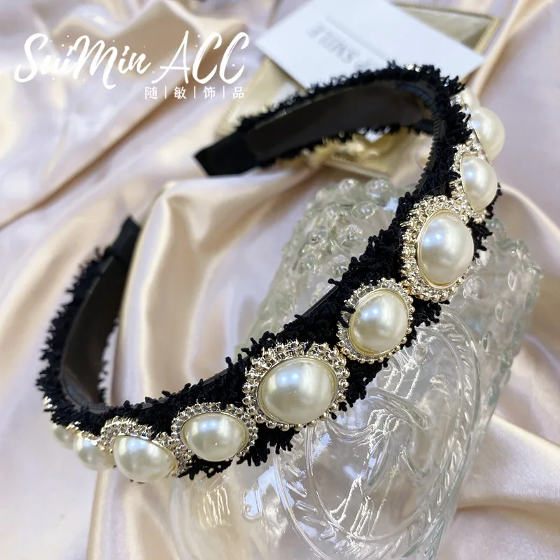 

Black Pearl Crystal Headbands For Women Headband With Teeth Korea Hair Accessories Hair Band Flower Crown Hairbands Head Wrap