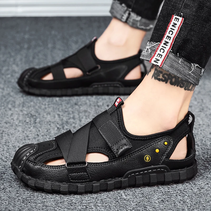 Мужские кожаные сандалии высокого качества повседневные пляжные дышащие туфли