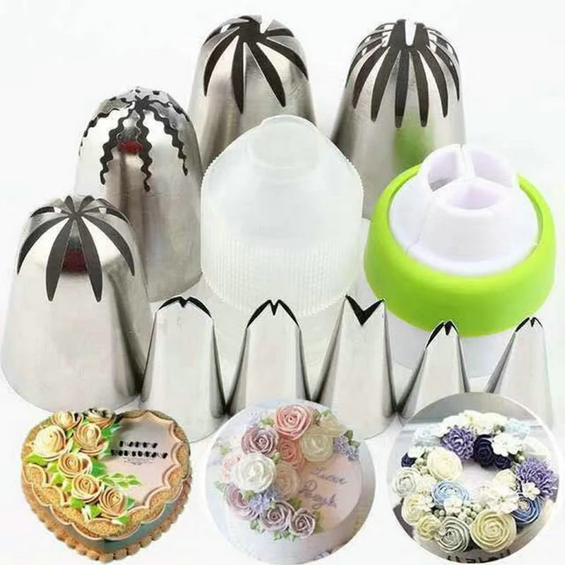 

Russian Pastry 11Pcs/Set Nozzles Leaves 2Pcs Coupler Decorating Set Stainless Steel Icing Piping Tips Decorating Baking Tools