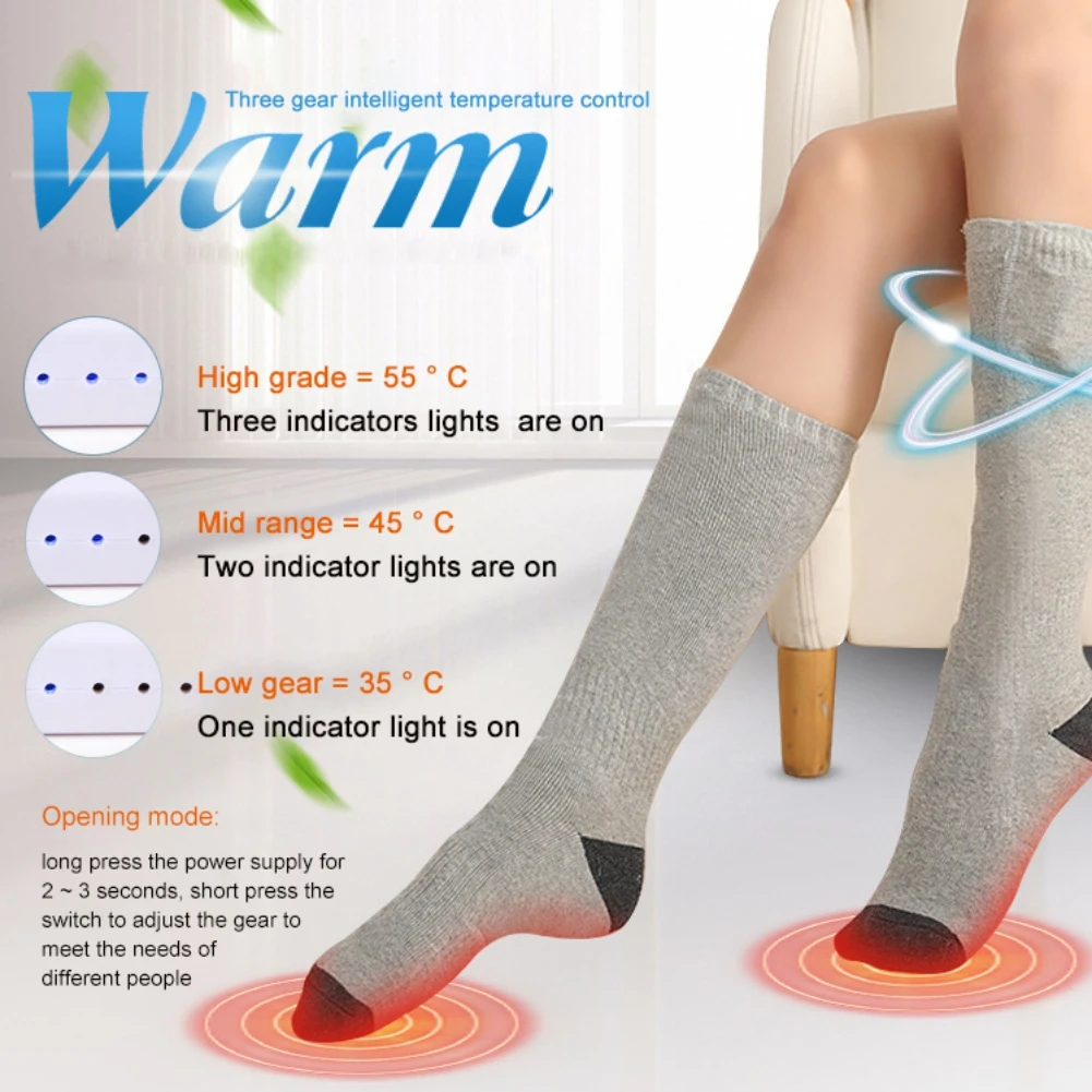 

1 Pair Heated Socks Unisex Rechargeable Thermal Winter Warm Socks Heating Warmer Socks Feet Thermal Cycling Sport Socks #09 #114