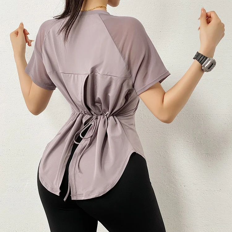 

Women Breathable Yoga Shirts Quick-Dry Short Sleeved O-Neck Summer Running T-shirt Yoga Exercise T-shirt Loose Fitness Sport Top