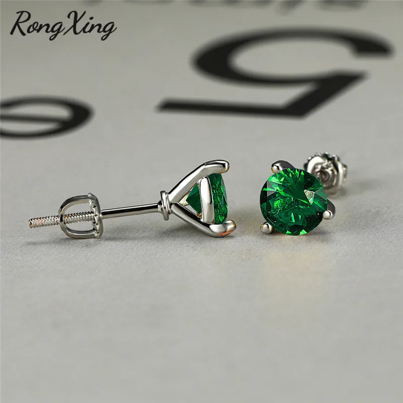 RongXing Очаровательные зеленые циркониевые классические серьги для женщин