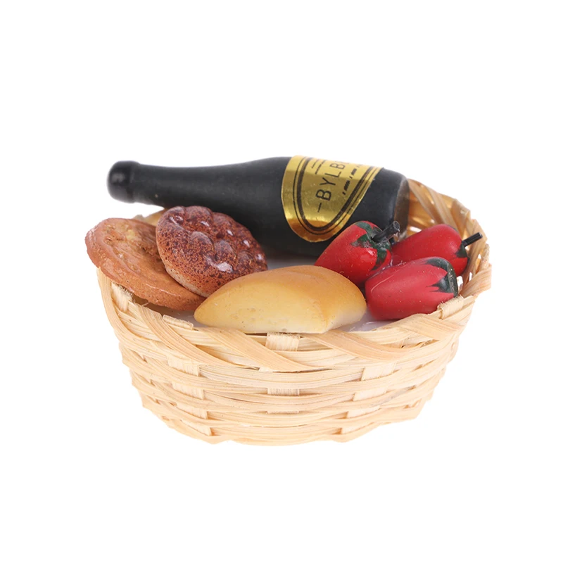 

1pc 1:12 Dollhouse Miniature Food tool Bread Toast Wine Bottle Basket Play Toy For Doll Kitchen Decor